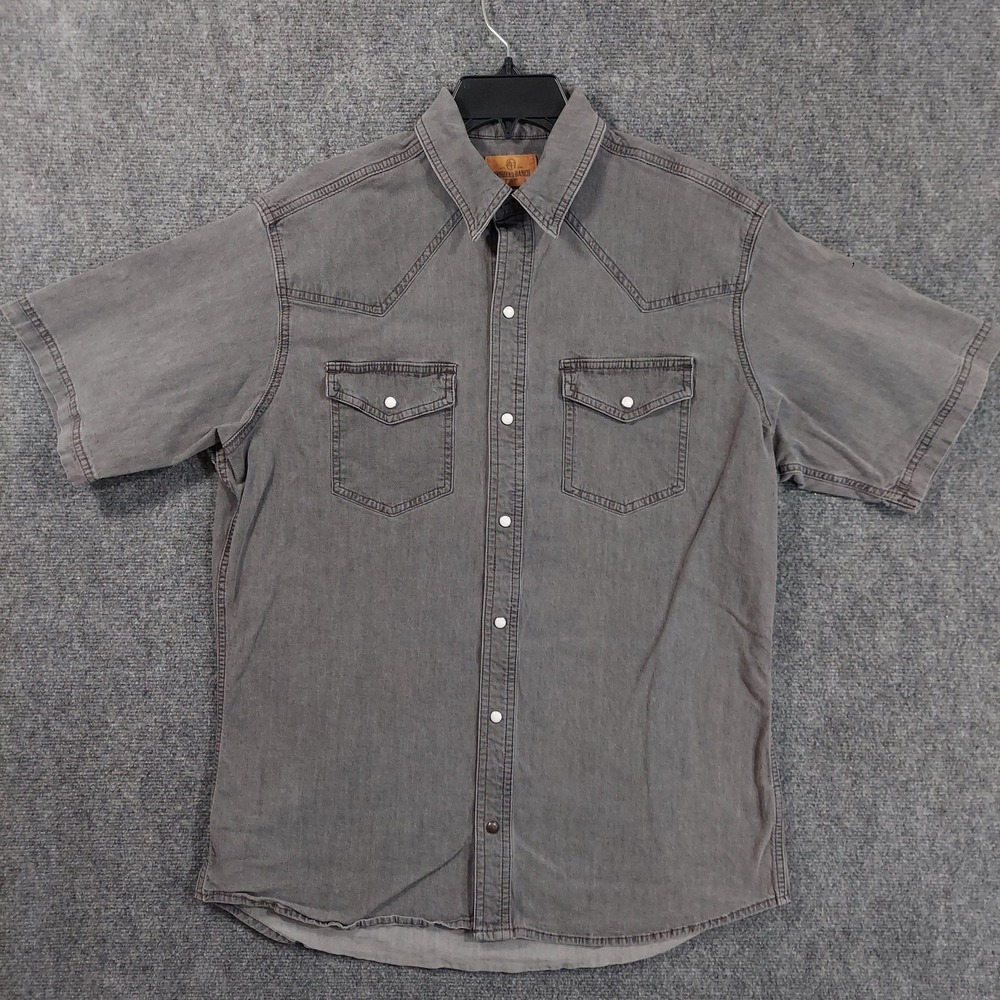 Redhead Ranch Shirt Mens Large Gray Solid Short Sleeve Pearl Snap Western Denim